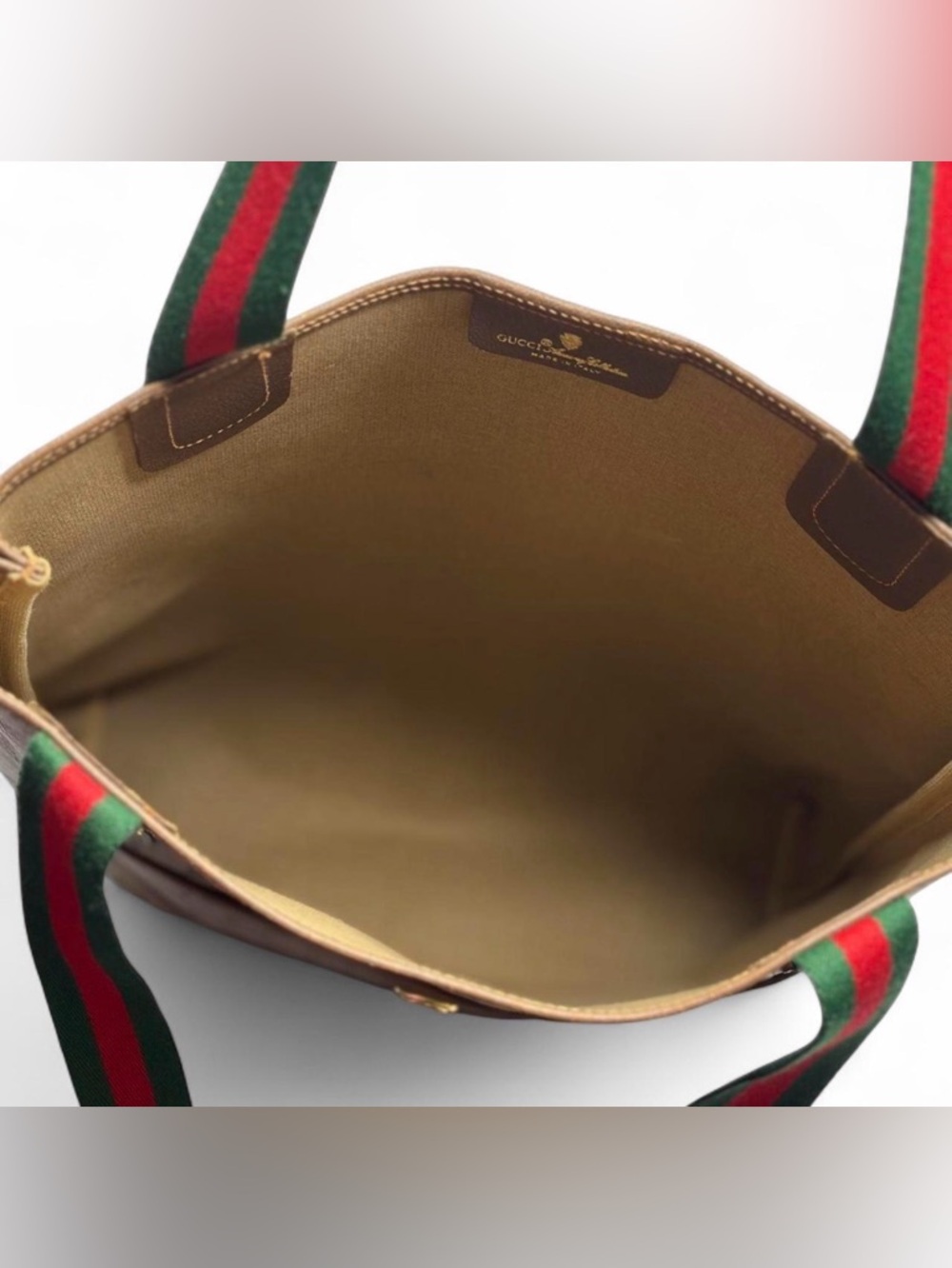 🔝Gucci brown canvas tote bag with red & green webbing straps - Picture 3 of 10